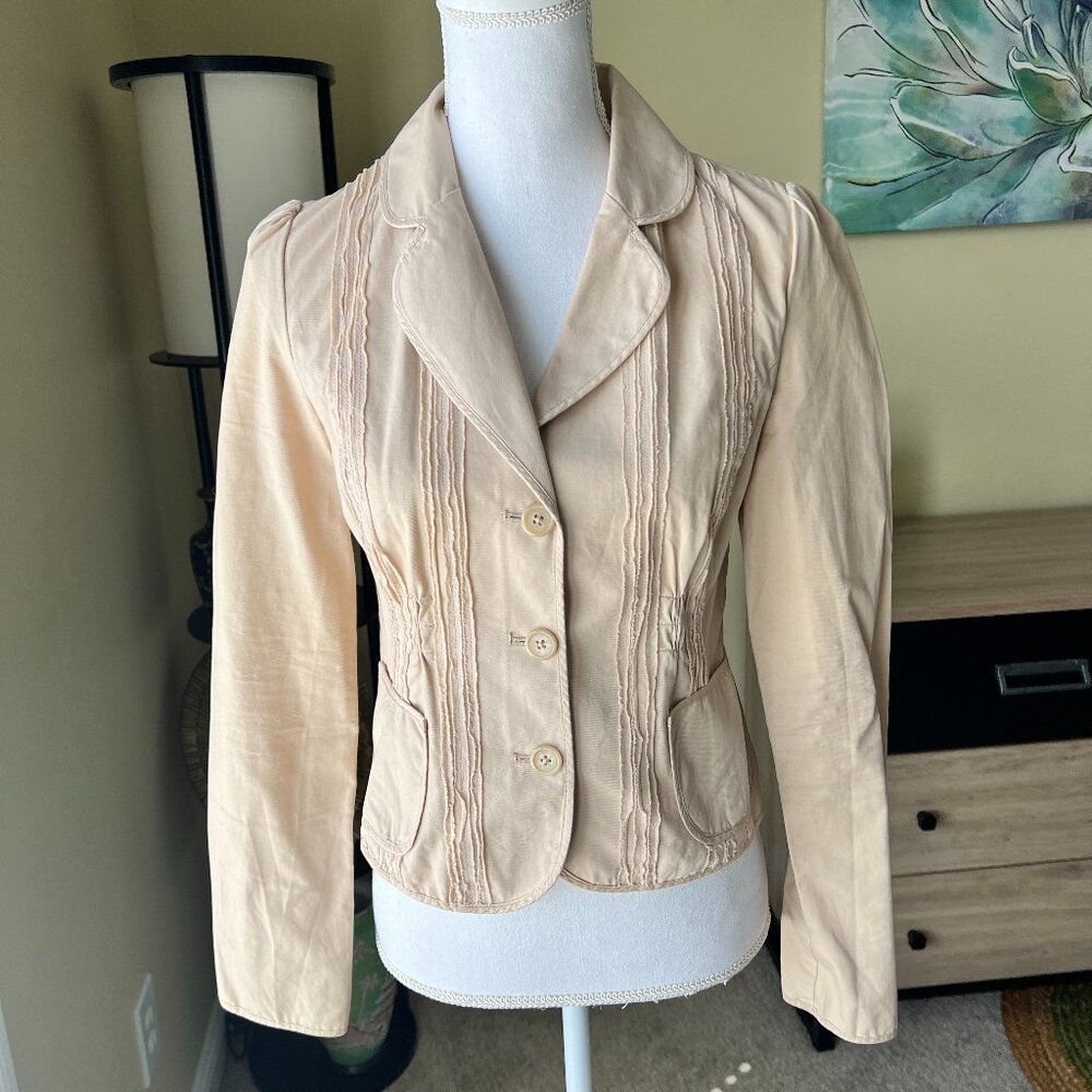 Tan Gathered Pleated Detailed Jacket Puffed Sleeves